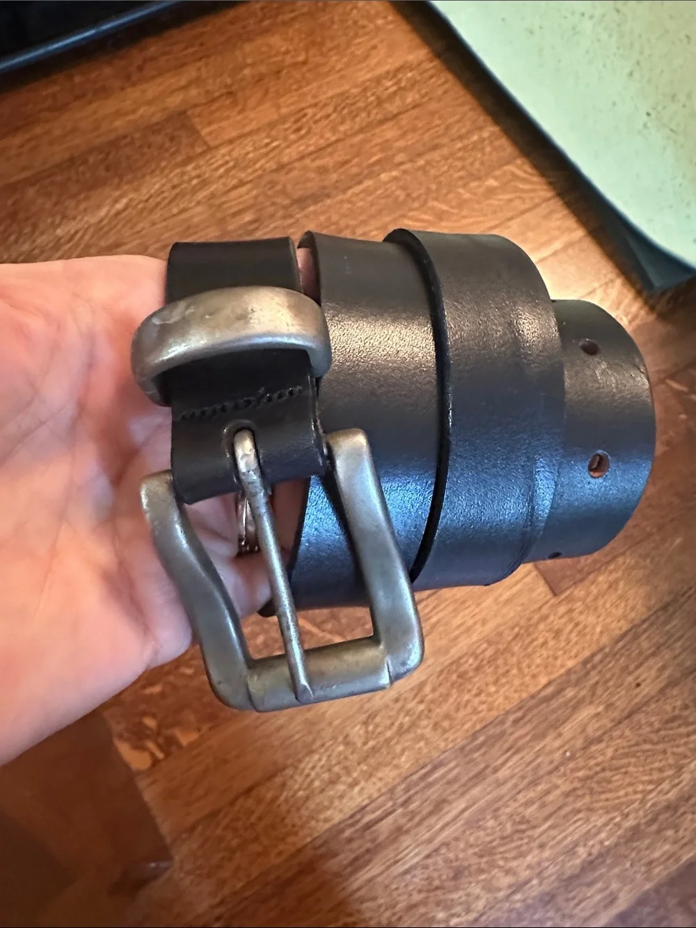 Vintage Aimee Lynn Black Leather Belt with Antiqued Silver Buckle